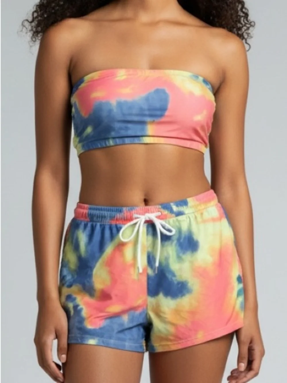 NEW•Totally Tie-Dye Tube Top & Drawstring Shorts Swim Set•1X-2X